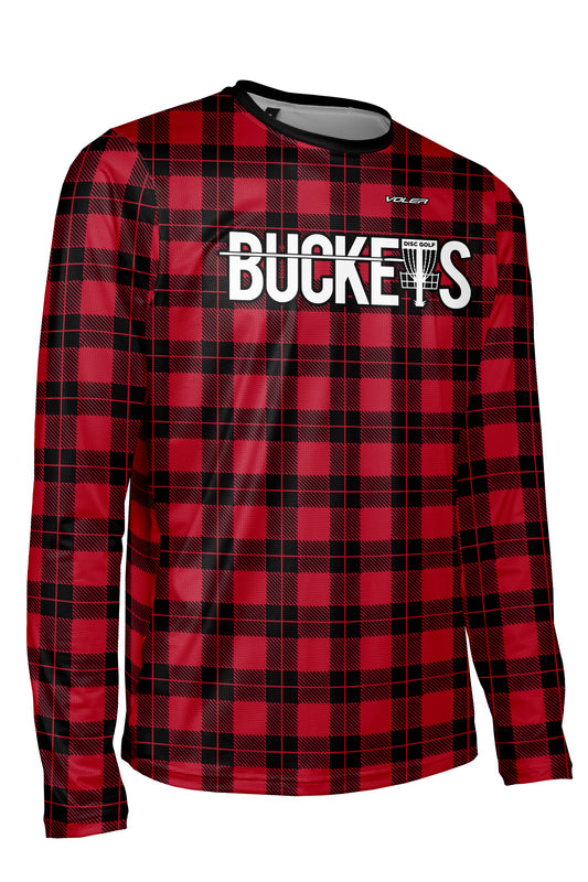 Buckets Disc Golf Jersey - RED PLAID - Long Sleeve