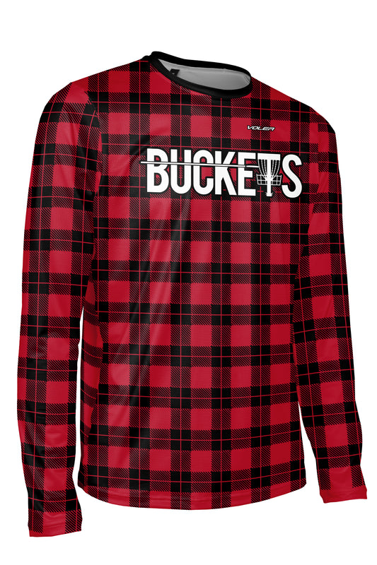 Buckets Disc Golf Jersey - RED PLAID - Long Sleeve