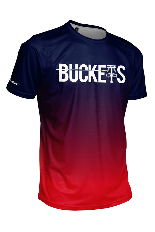 Buckets Disc Golf Jersey - FADE Navy/Red - Short Sleeve